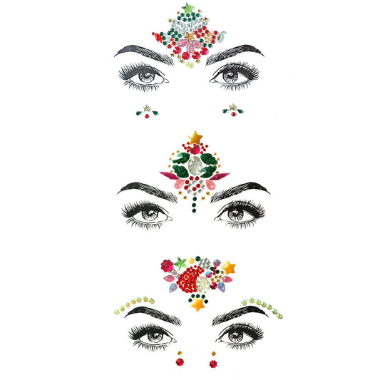 Christmas Face Gems,3PCS Crystal Body Glitter Face Stickers Festival Makeup Jewels Temporary Tattoo Glitter Rhinestone Adhesive for Face Eyes Body Beauty & Personal Care Cheeroyal