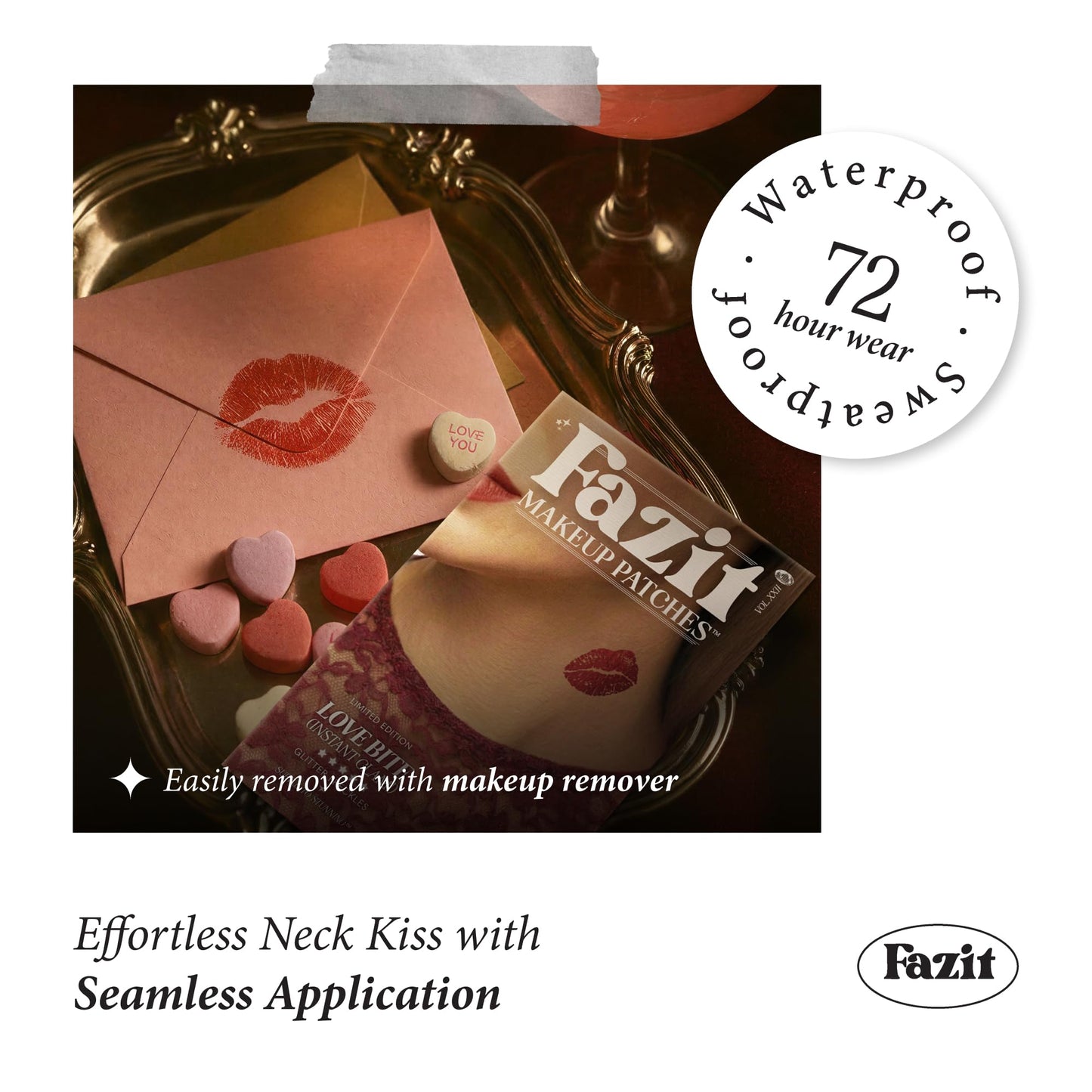 Fazit Makeup Patches - Love Bite - Glow Up Make-Up Patches - Cute Glitter Makeup Accessories For Women - Cosmetic Glitter For Face