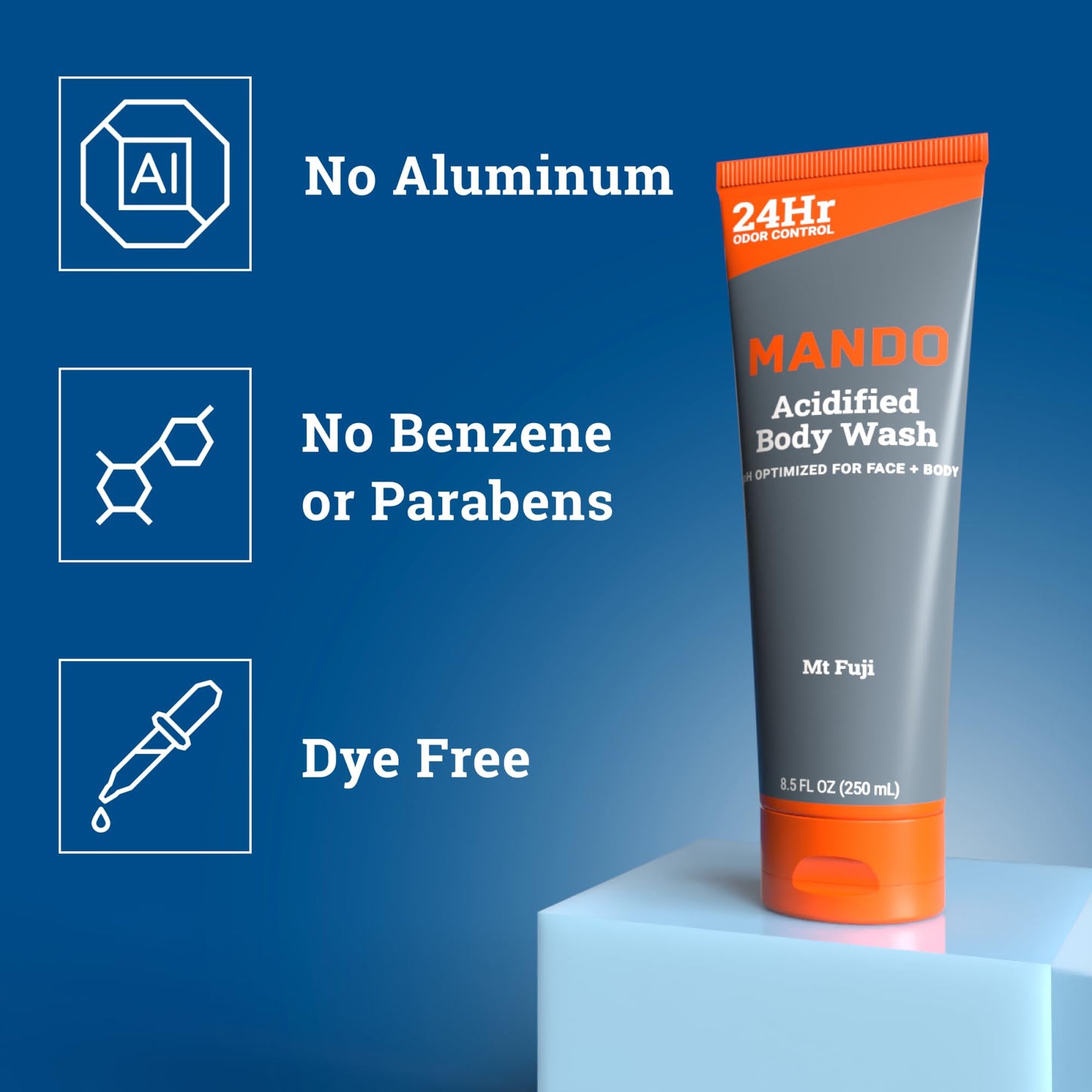 Mando Odor Shield Body Wash - 24 Hour Control - Removes Odor Better than Soap - SLS Free, Paraben Free, Skin Safe - 8.5 Ounce (Pack of 2) (Mt Fuji) Beauty and Personal Care Mando