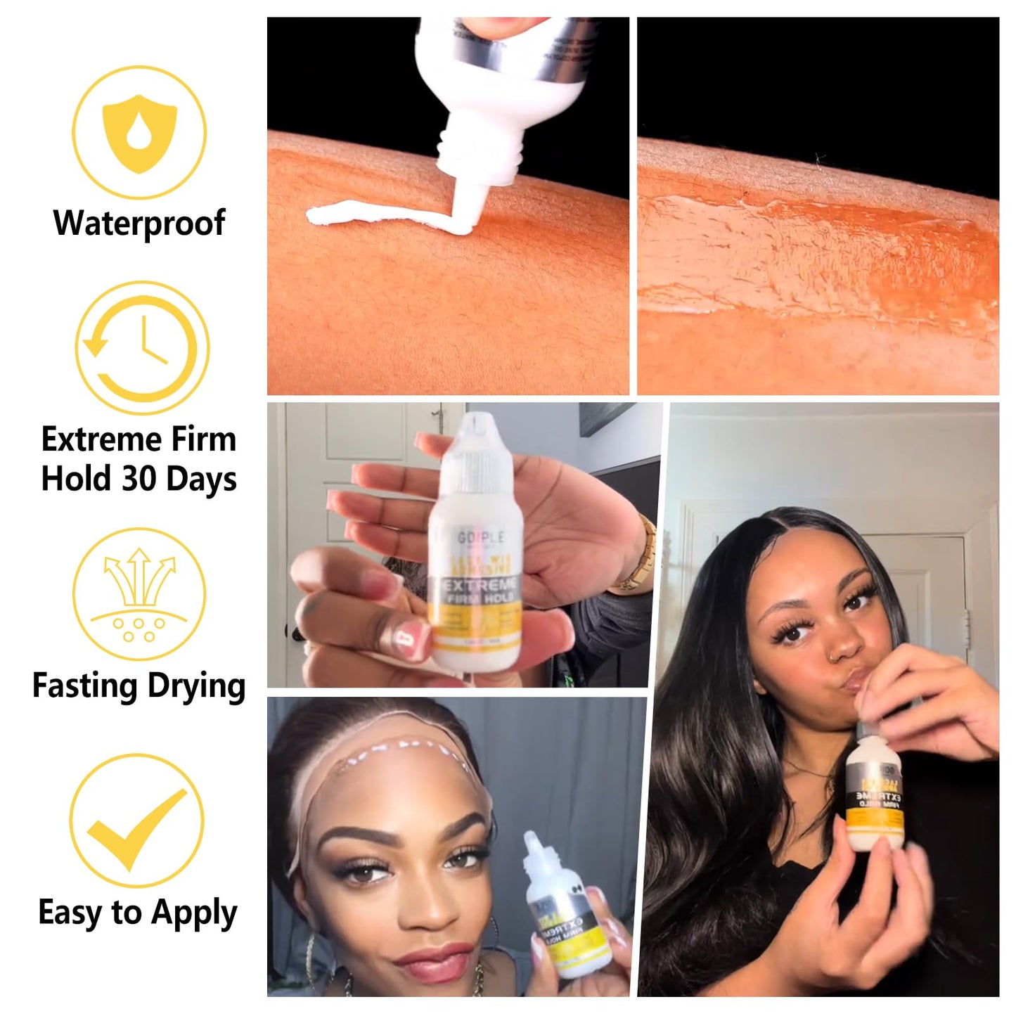 Wig Glue for Lace Front Wigs, Waterproof Lace Front Wig Adhesive & Silicone Applicator for Wigs, Strong Hold Transparent Lace Glue Edge Band for Hair Beauty and Personal Care Goiple