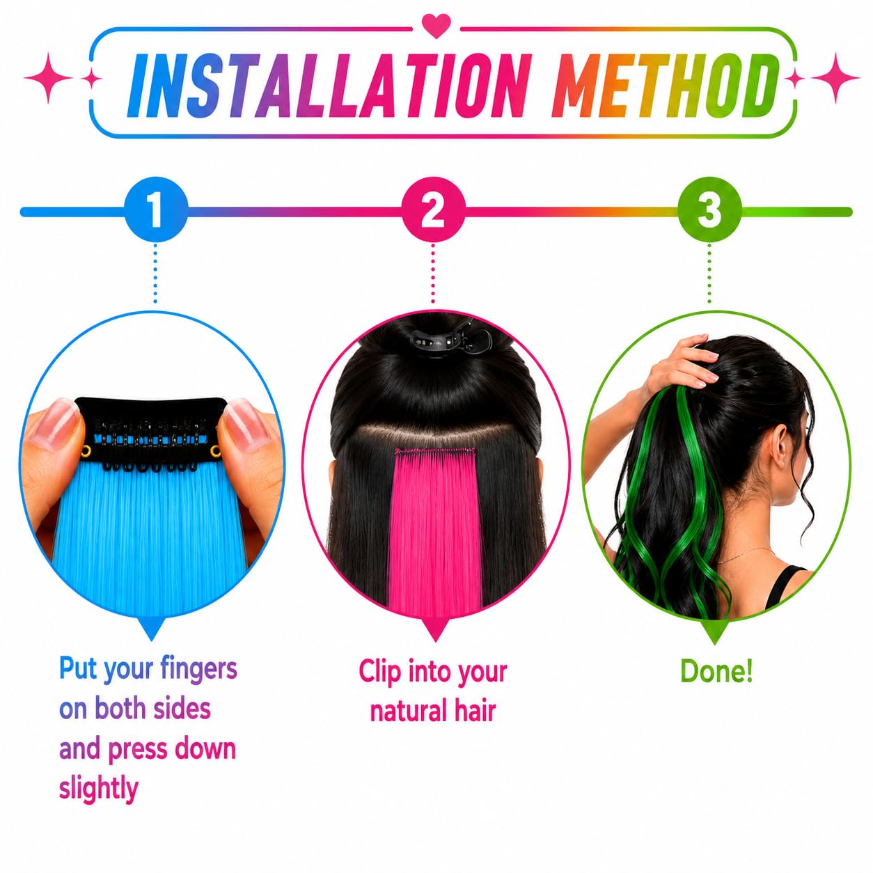 RINBOOOL Green Hair Extensions Clip in 10 Pieces Synthetic Beauty and Personal Care RINBOOOL