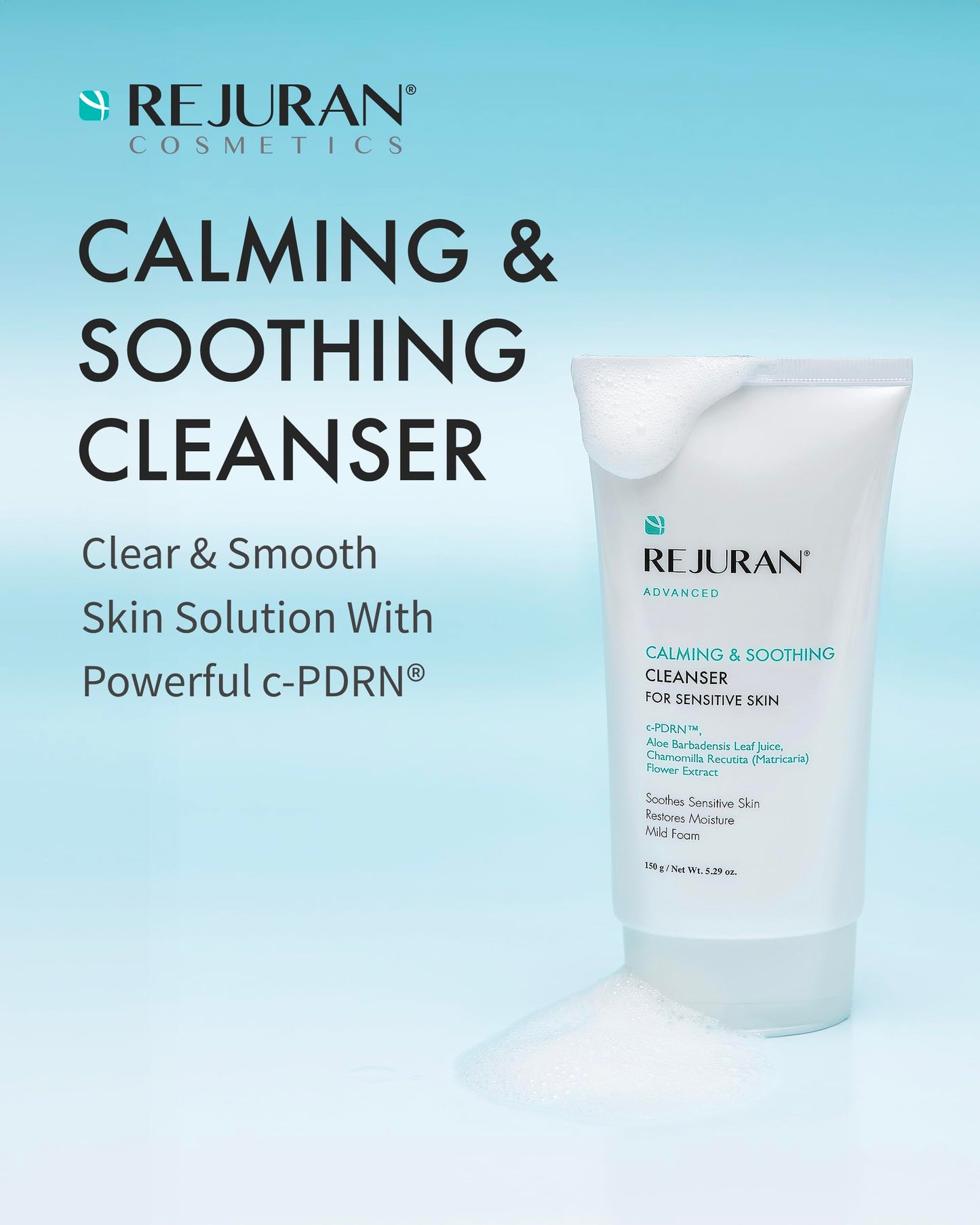 REJURAN® Advanced Calming & Soothing Cleanser, c-PDRN® - Gentle Gel Face Wash Suitable for Sensitive Skin, Effectively Retains Moisture (5.29 oz)