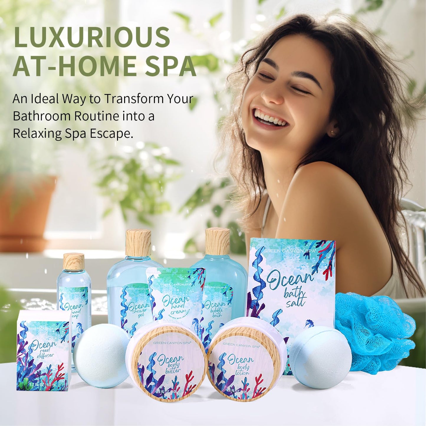 Spa Gift Baskets for Women, Bath and Body Gift Set for Women, 12Pcs Ocean Spa Sets Includes Bubble Bath, Body Lotion,Valentine's Bath Gifts