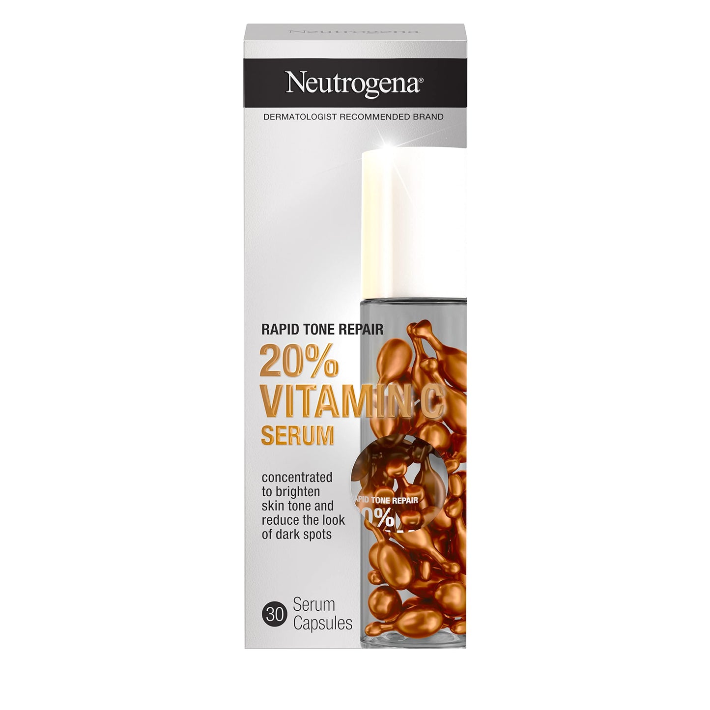 Neutrogena Rapid Tone Repair 20% Vitamin C Brightening Serum Capsules, Antioxidant Face Serum to Brighten Look of Dark Spots & Even Skin Tone