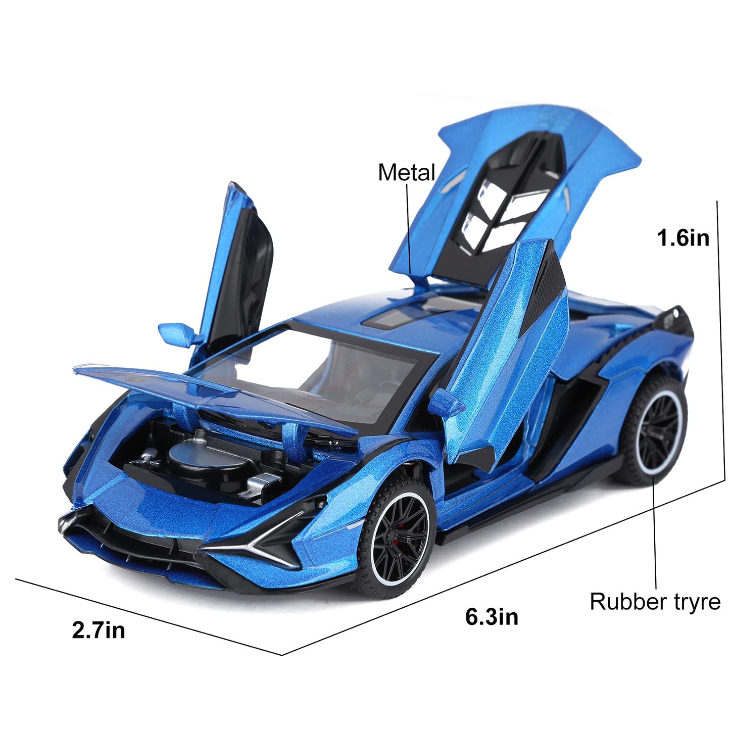 SASBSC Lamb Toy Cars Sian Diecast Metal Model Car with Light and Sound Fkp3 Pull Back Car Toys for Boys Age 3 + Year Old (Blue)