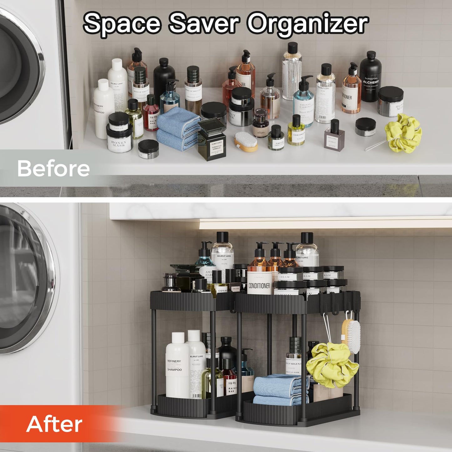 Ukeetap 2-Pack Pull-Out Storage Organizers – Under Sink & Cabinet Organizers for Bathroom & Kitchen, 12.8", Black