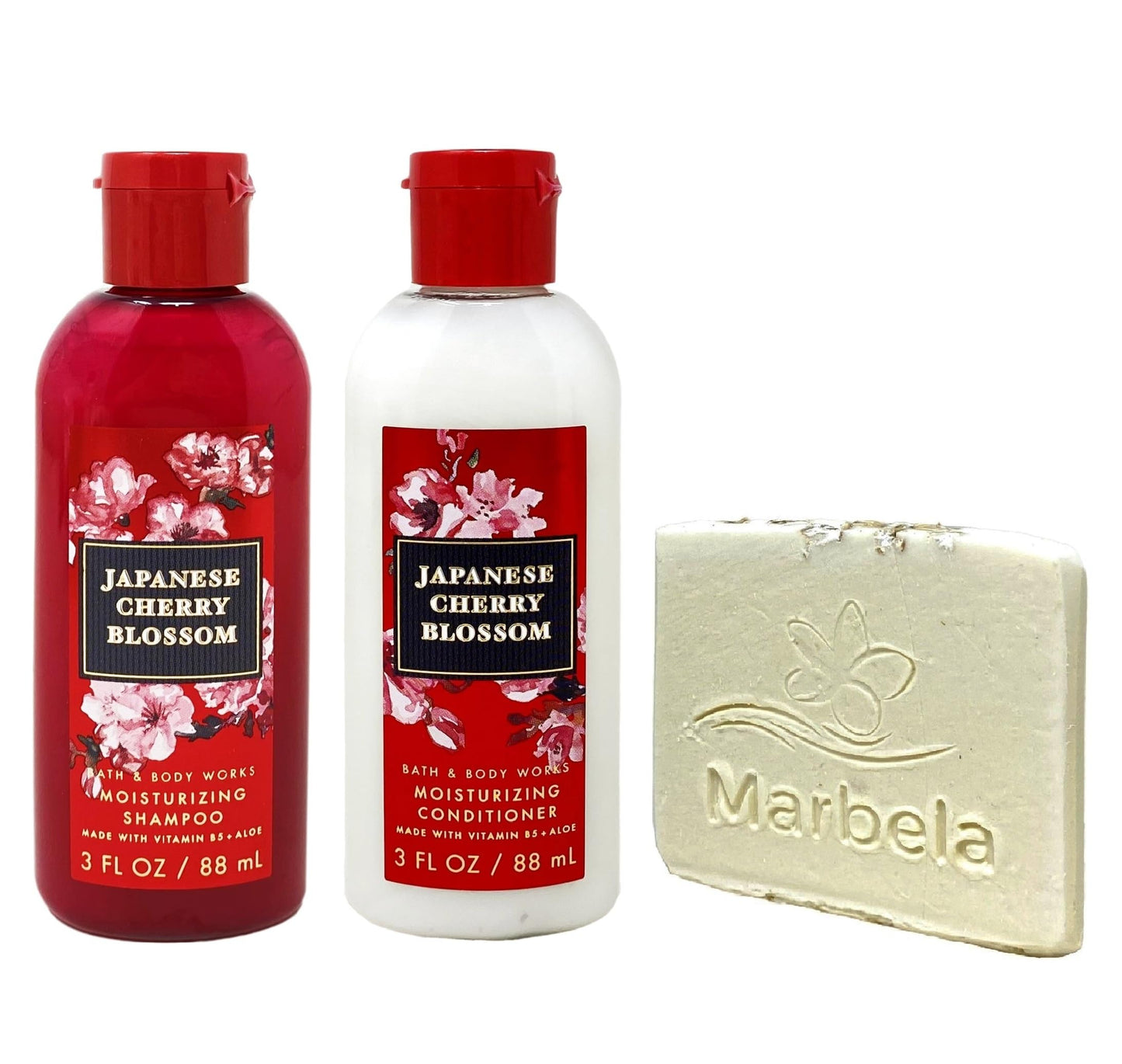 Bath & Body Works Japanese Cherry Blossom Mini Moisturizing Shampoo and Conditioner Duo Set with a Natural Oats Sample Soap
