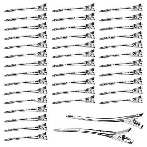 Neworkg 50pcs 3.5 Inches Duck Bill Hair Clips, Superior Silver Alligator Curl Clips with Holes, Hairdressing Salon Hair Grip, DIY Accessories Hairpins