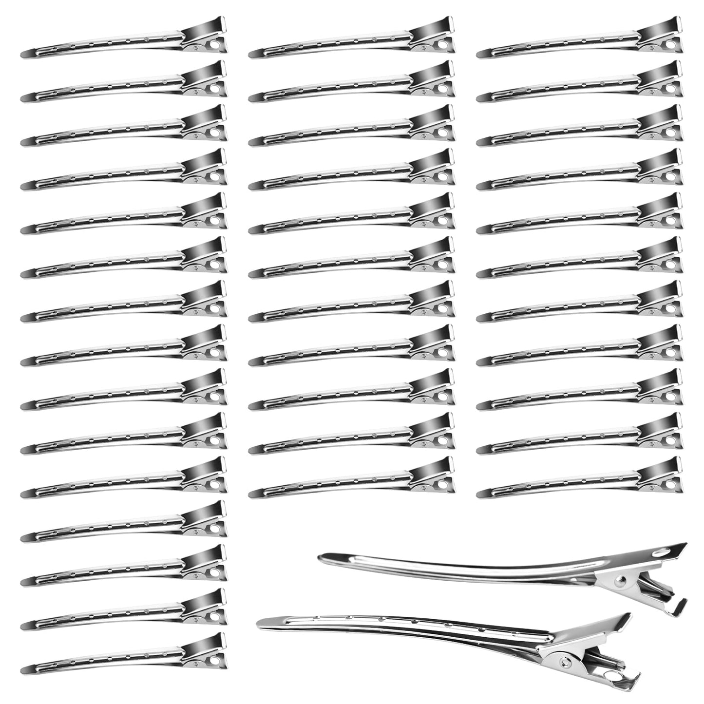 Neworkg 50pcs 3.5 Inches Duck Bill Hair Clips, Superior Silver Alligator Curl Clips with Holes, Hairdressing Salon Hair Grip, DIY Accessories Hairpins