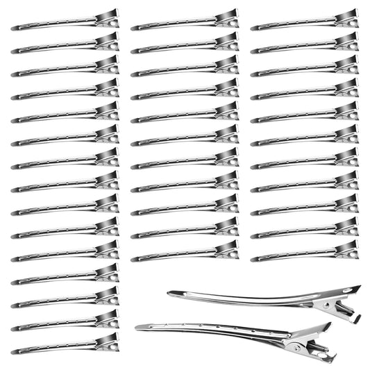 Neworkg 50pcs 3.5 Inches Duck Bill Hair Clips, Superior Silver Alligator Curl Clips with Holes, Hairdressing Salon Hair Grip, DIY Accessories Hairpins