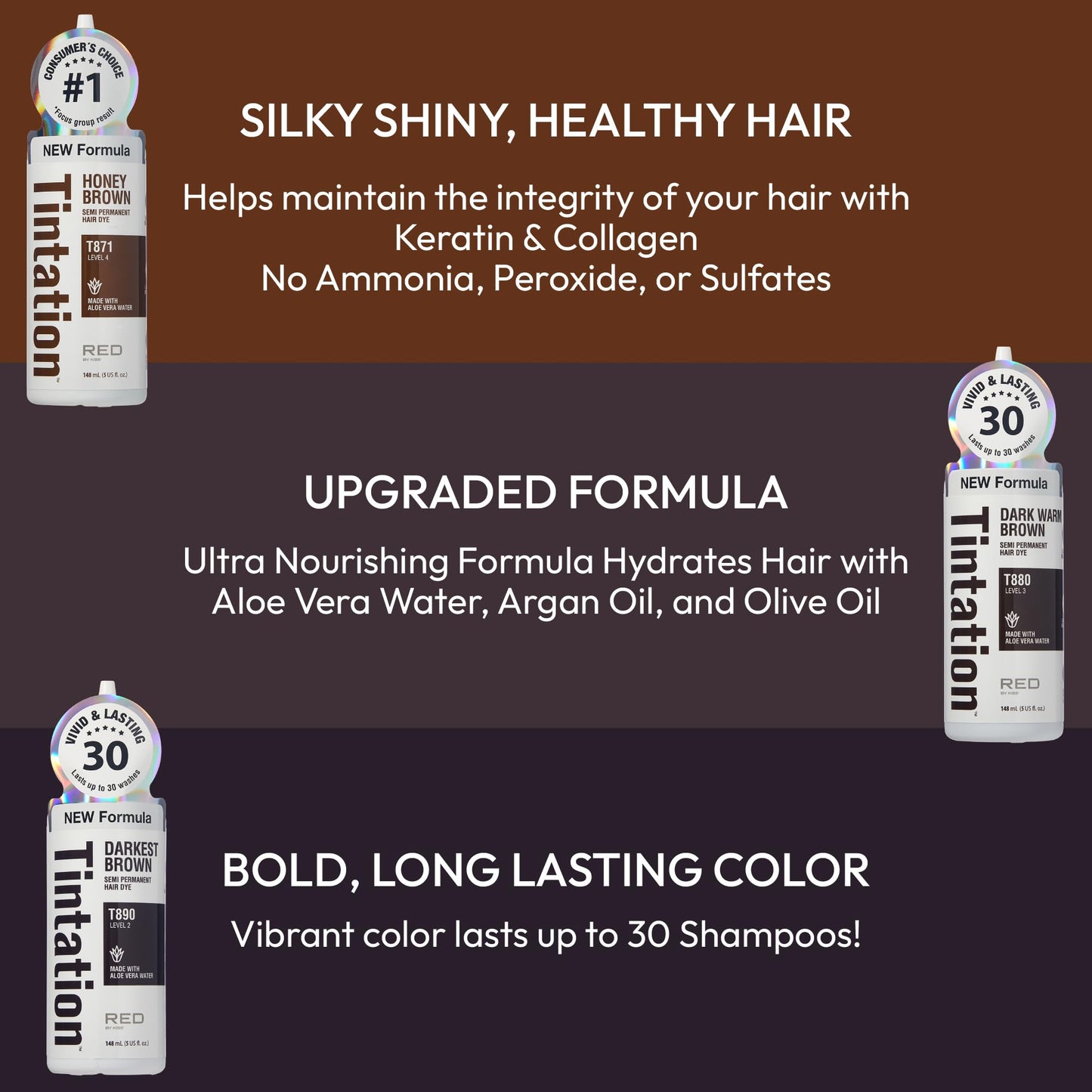Red by Kiss Tintation Semi-Permanent Hair Color, Aloe Vera Water Based, Argan Oil, Olive Oil, Collagen & Keratin, Long-Lasting Color Dye (Paprika, 5