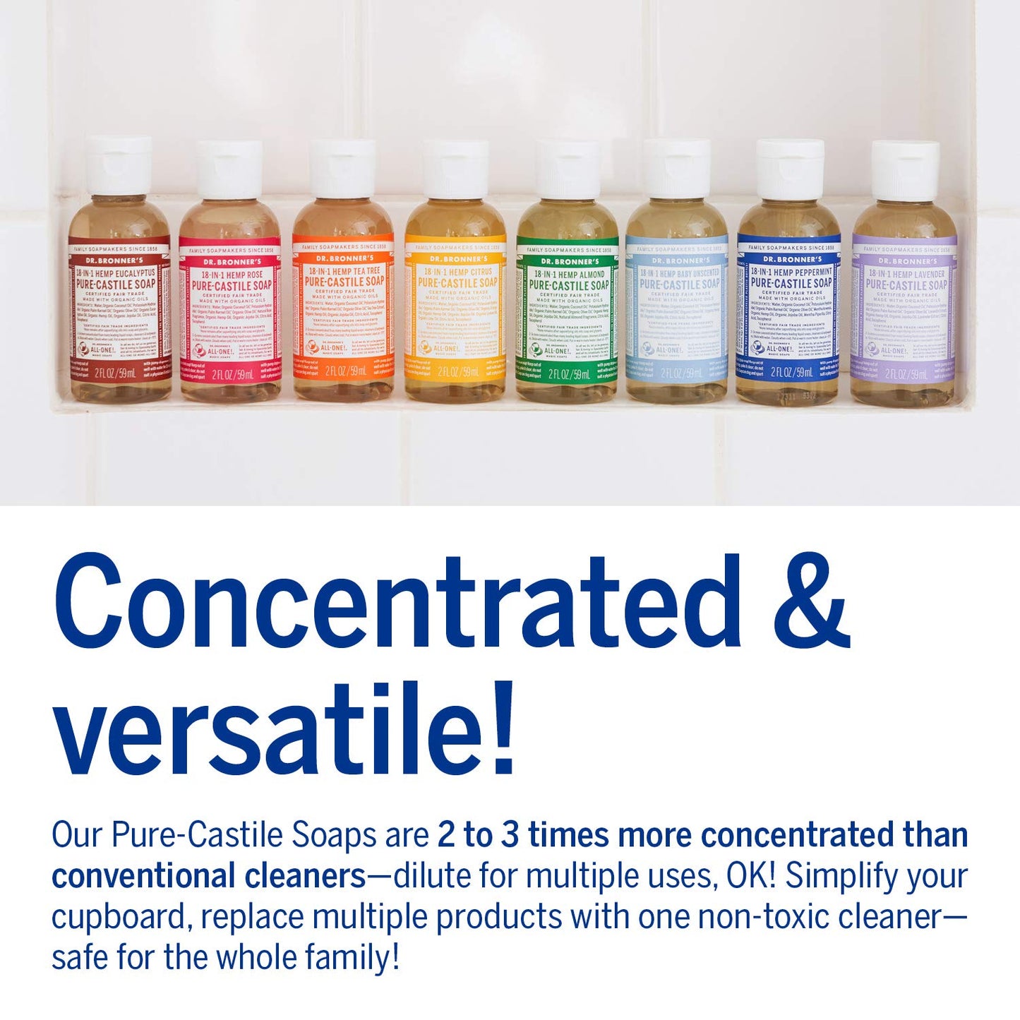 Dr. Bronner's - Pure-Castile Liquid Soap (Rose, 2 ounce) - Made with Organic Oils, 18-in-1 Uses: Face, Body, Hair, Laundry, Pets and Dishes