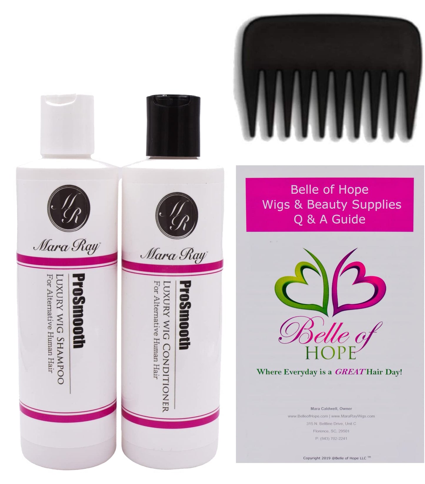 ADD-ON LEFT Human Hair/HF Synthetic Blend Topper by Envy, 5PC Bundle: Topper, 4oz Mara Ray Luxury Shampoo & Conditioner, Wide Tooth Comb, and 19 Page