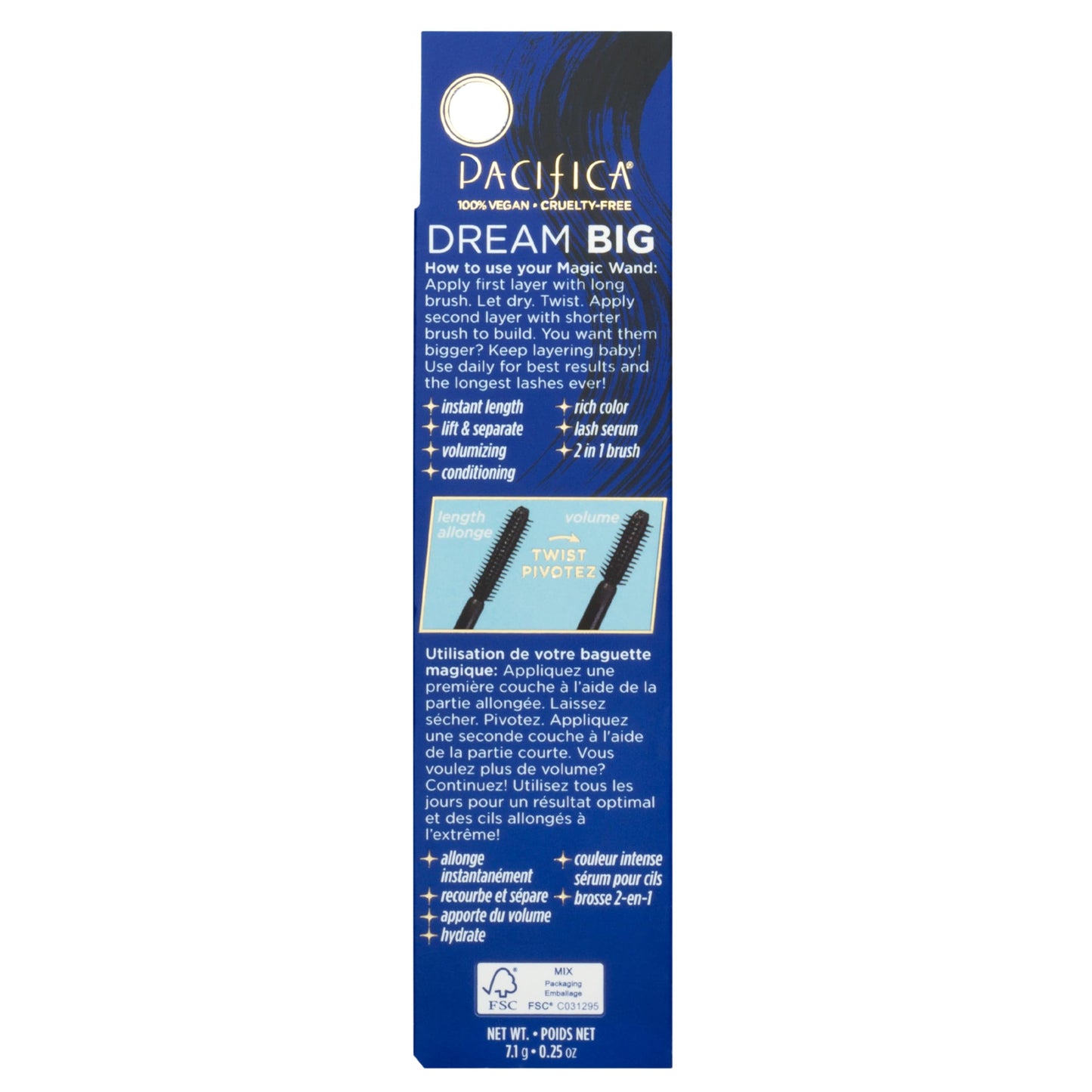 Pacifica Dream Big Mascara - Black Magic 7-in-1 Lash Extending Mascara, Twist-Adjust Brush for Length & Volume, Lash Serum Infused, Vegan