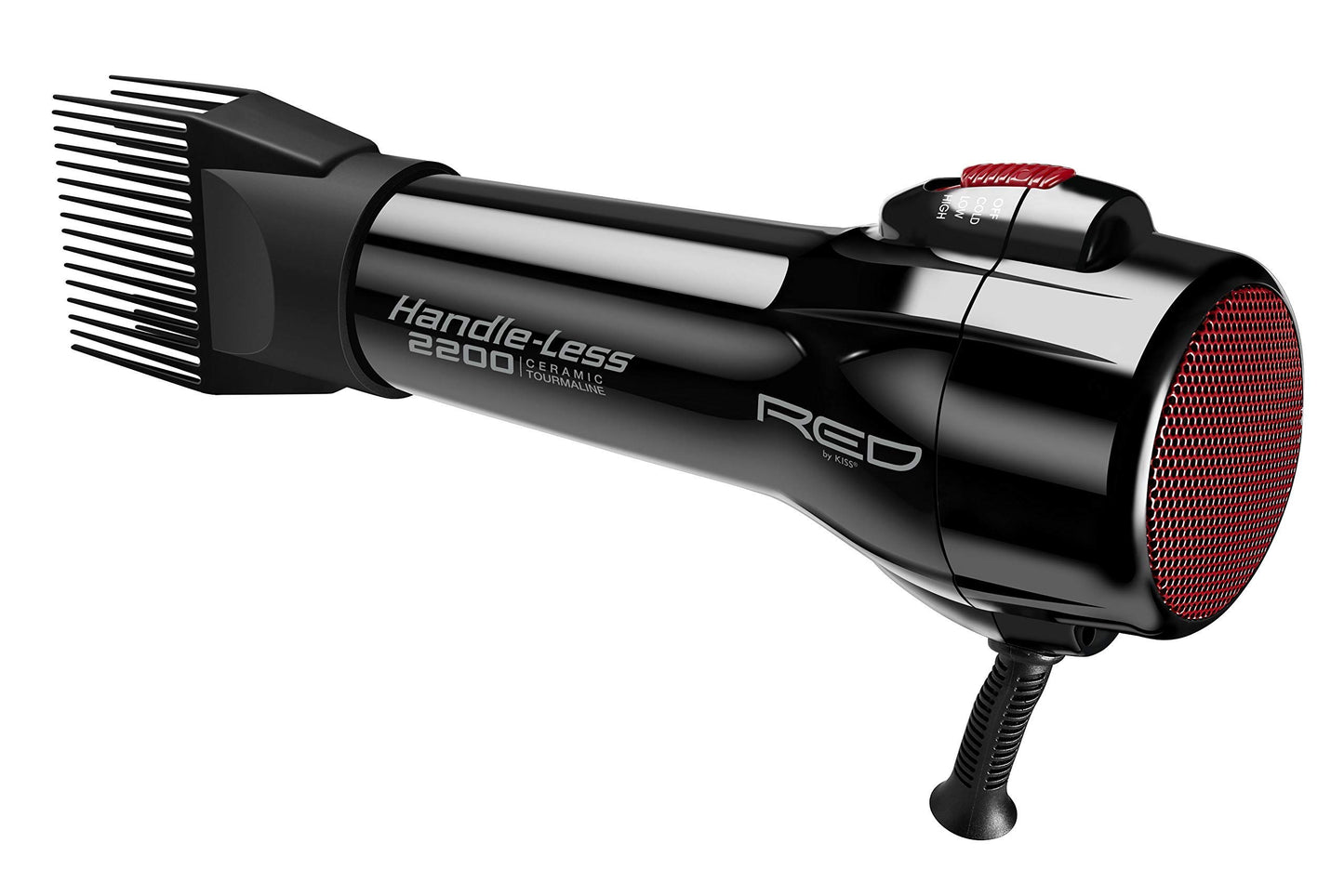 RED by Kiss Handle-Less 2200W Ceramic Tourmaline Hair Dryer, 3 Heat Settings, Pro Blow Dryer with Comb Attachment, Ionic for Frizz-Free Shine