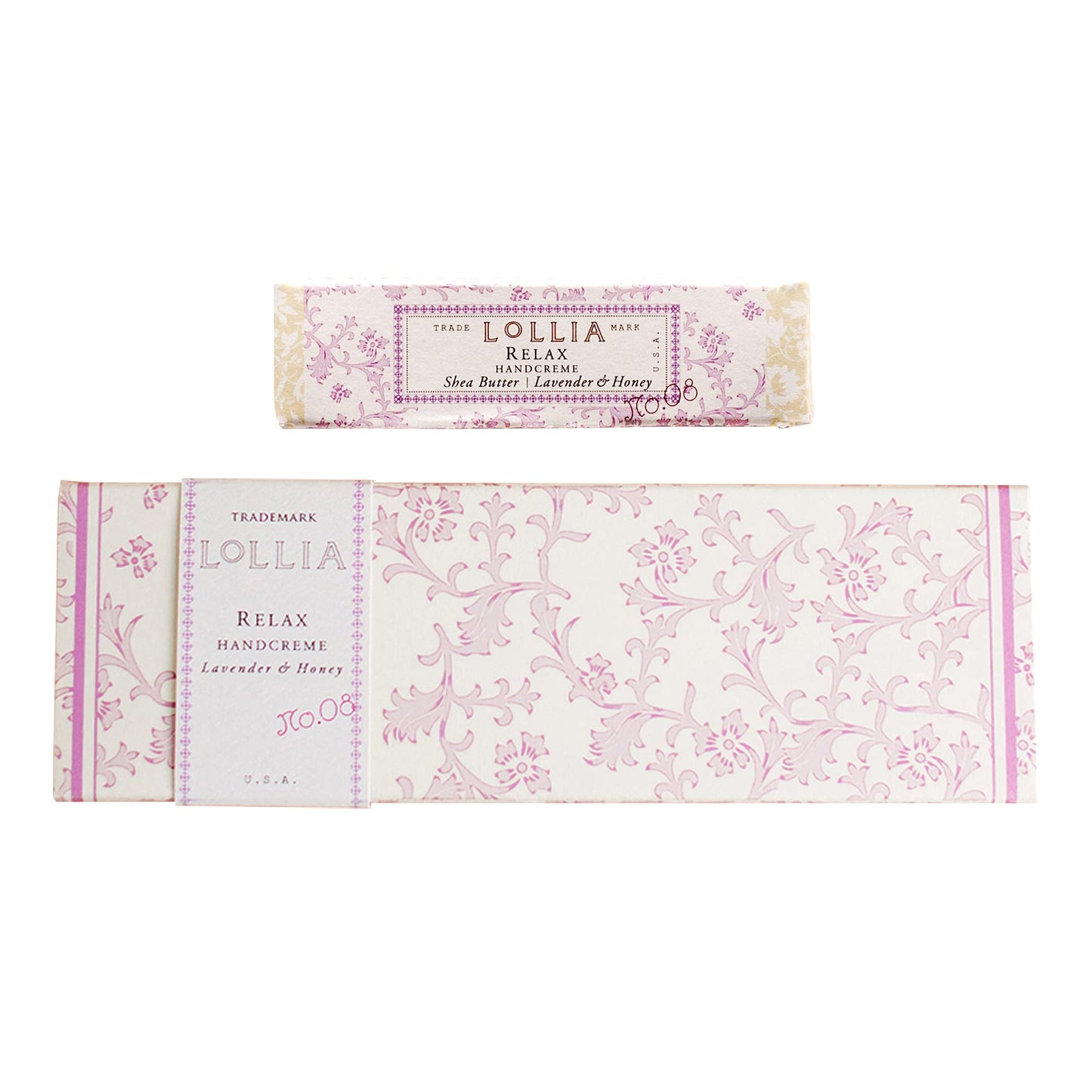 LOLLIA Relax Handcreme Bundle, 4 oz. & .33 oz. - Lavender & Honey - Scented Hand Cream for Women, Moisturizing Hand for Dry Hands, Shea & Cocoa
