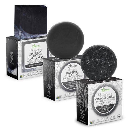Solid Rice Protein Shampoo, Conditioner and Body Wash Bundle | Shampoo, Conditioner & Wash Bars For Hair and Body w/All Natural Essential Oils & Zero