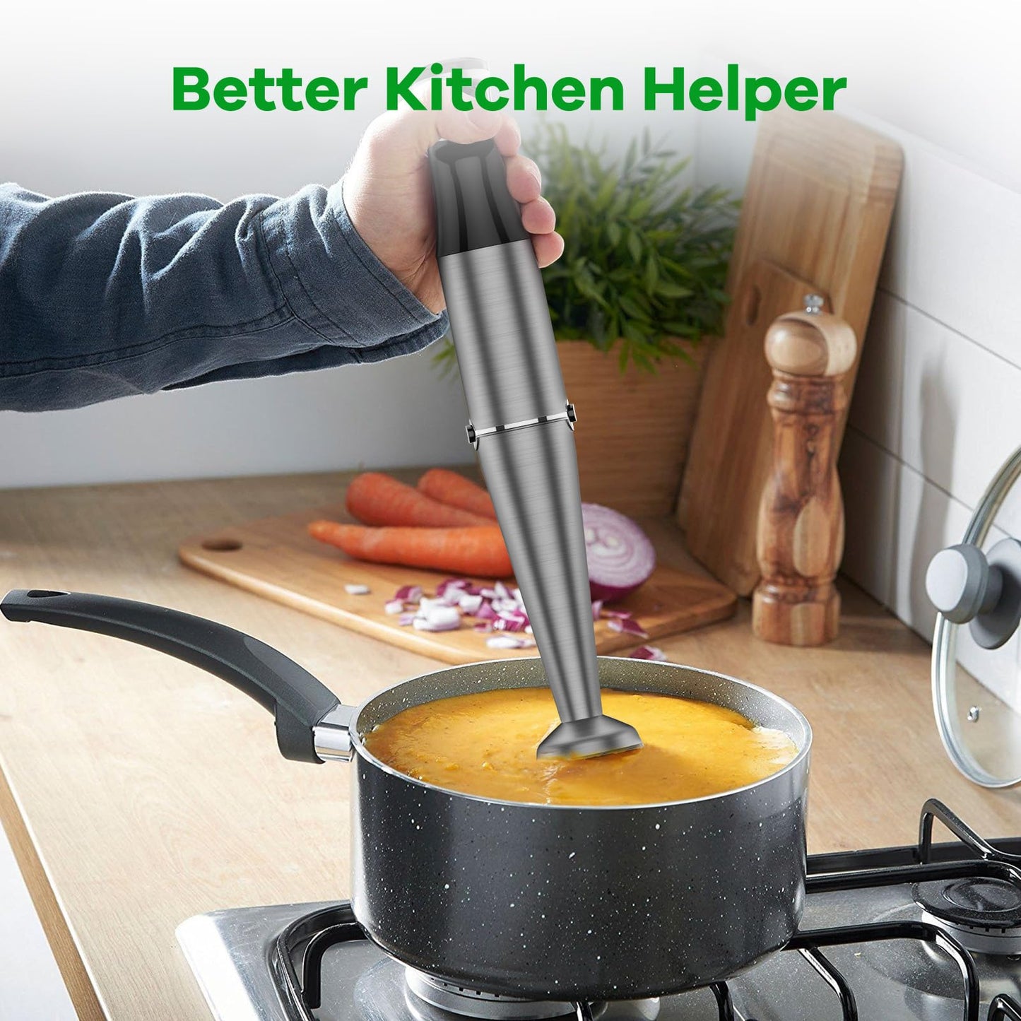 5-in-1 Immersion Hand Blender Set – 1100W Corded Stick Blender with Variable Speed, Chopper, Whisk & Frother for Soup, Smoothies & Baby Food
