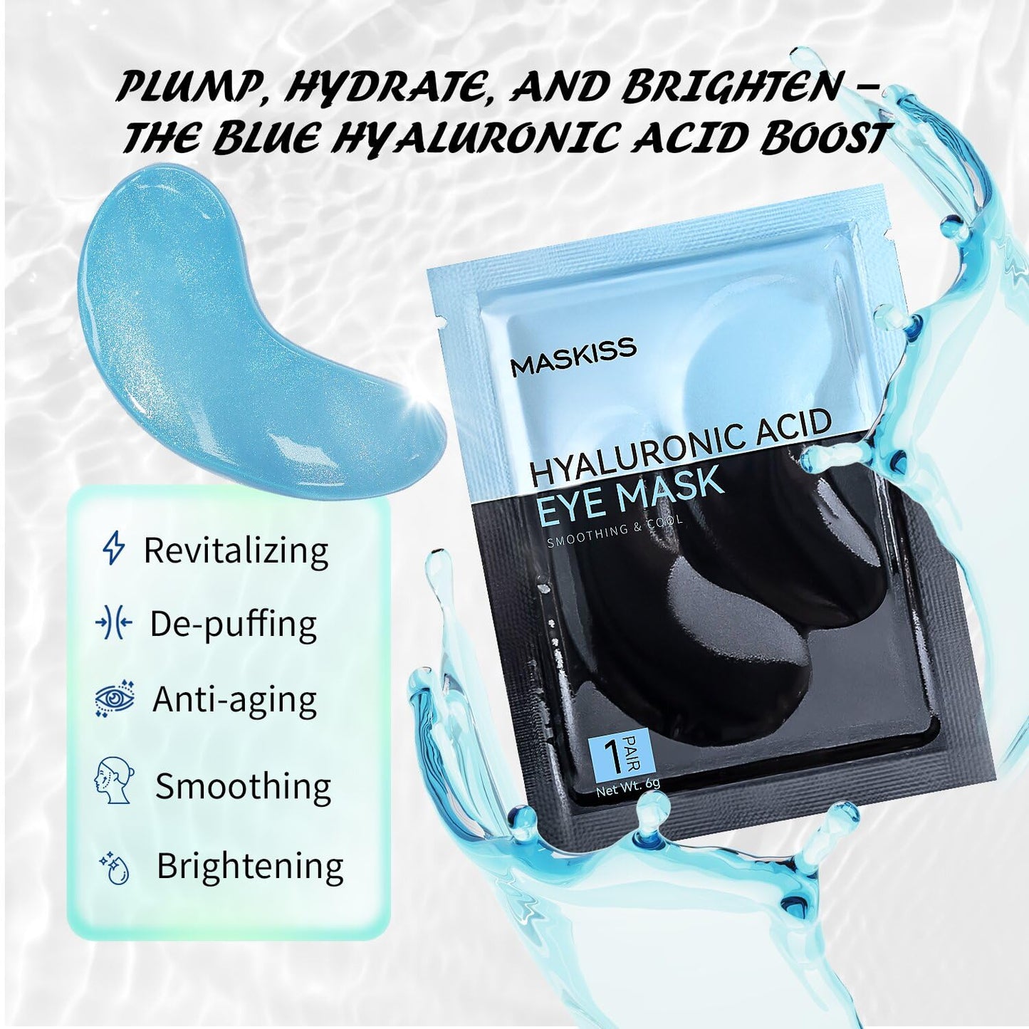Maskiss Under Eye Patches (25 Pairs), Hyaluronic Acid Eye Masks for Dark Circles Puffy Eyes Undereye Bags, Collagen Eye Patches for Wrinkles