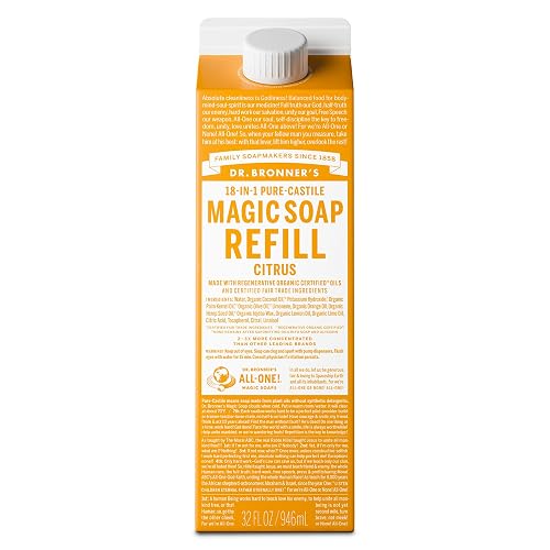 Dr. Bronner's Magic Soap-Pure-Castile Liquid Refill (Citrus, 32 ounce, 1-Pack) - Made with Regenerative Organic Certified Oils, For Body, Hair