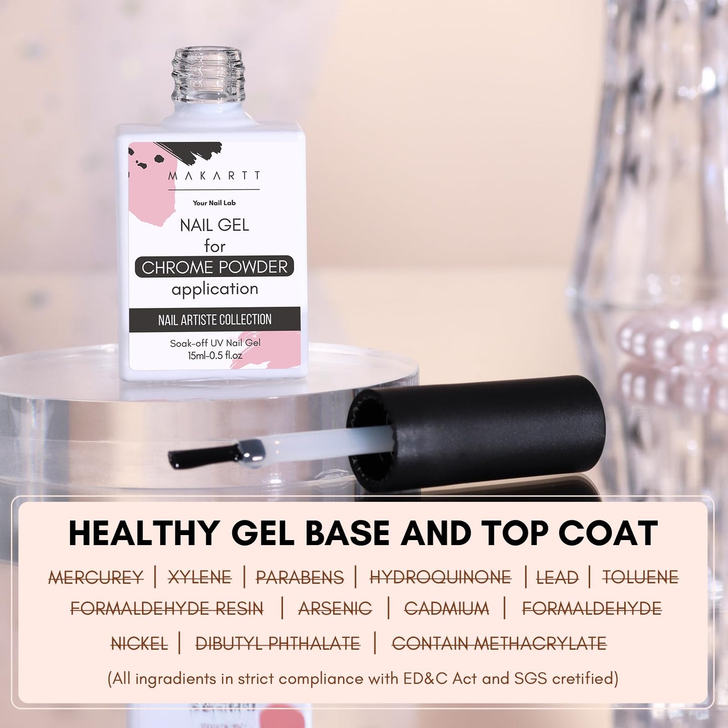 Makartt Gel Top Coat for Chrome Nail Powder - 15ml Clear No Wipe High Gloss Top Coat Gel Nail Polish Mirror Shine Long Lasting Easy Application, Soak Beauty and Personal Care Makartt
