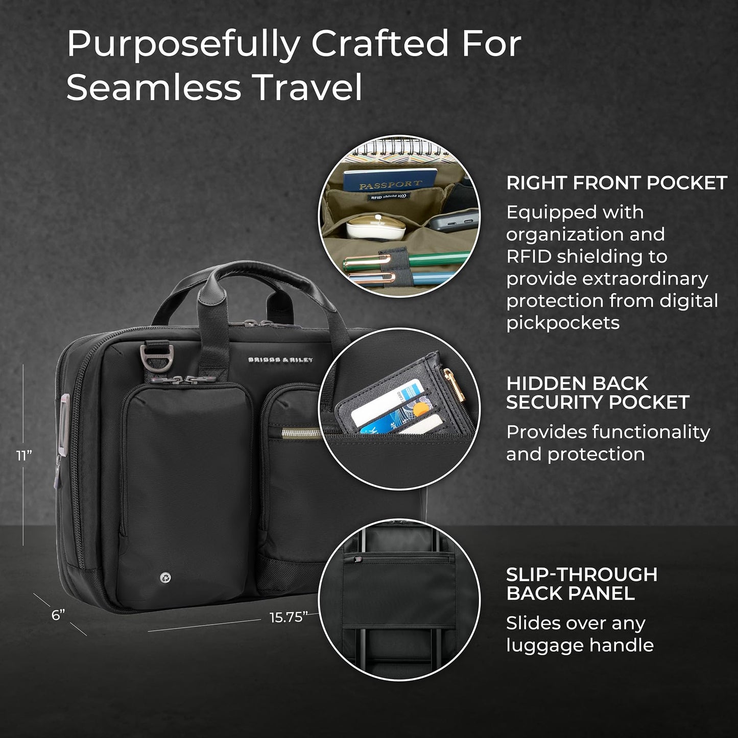 Briggs & Riley Medium Expandable Briefcase - Laptop Bag for Work & Travel, Briefs for Men & Women, Includes Shoulder Strap, Self-Repairing Zippers