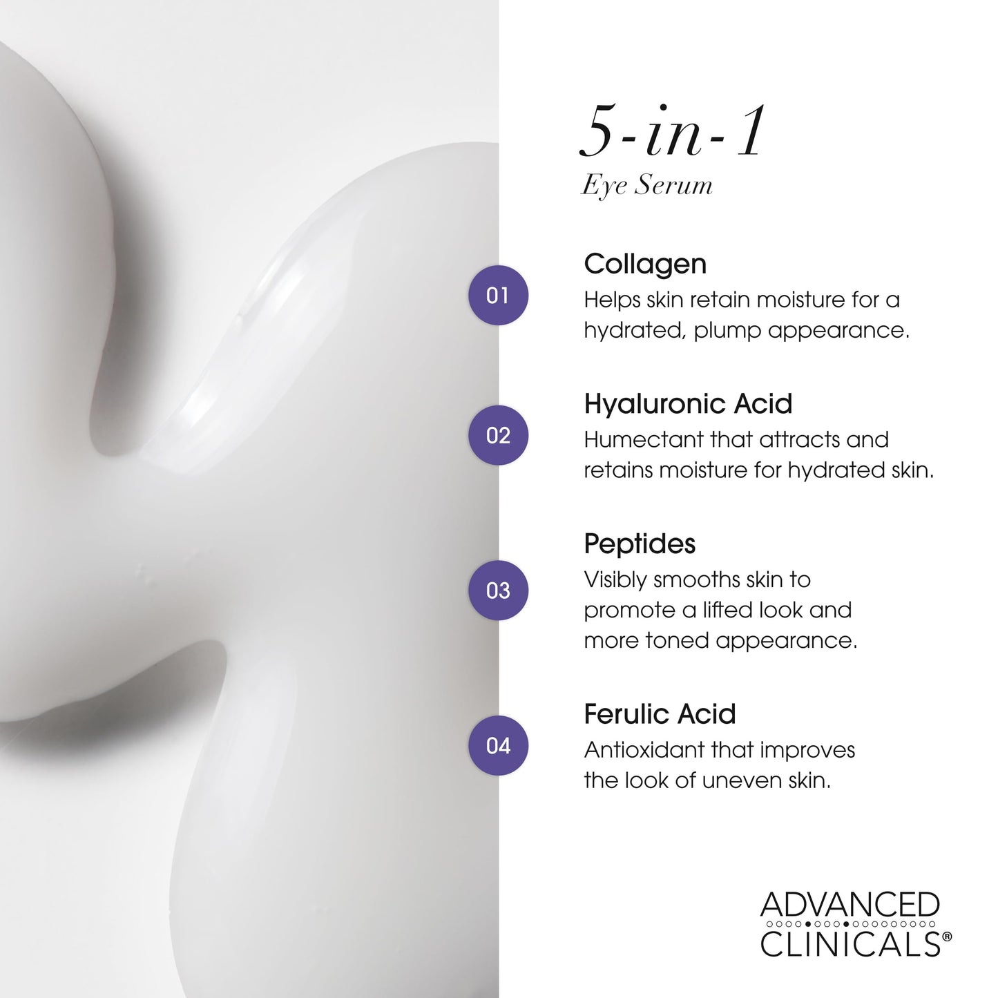 Advanced Clinicals 5-in-1 Eye Serum | Multi-Benefit Visible Anti Aging Under Eye Serum Face Moisturizer Reduces Appearance Of Dark Circles, Puffy