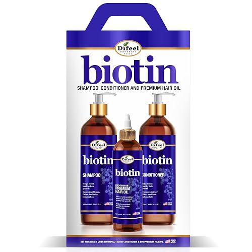 Difeel Elevated Biotin Shampoo 33.8oz, Conditioner 33.8oz & Oil 8oz 3-PC Large Boxed Gift Set