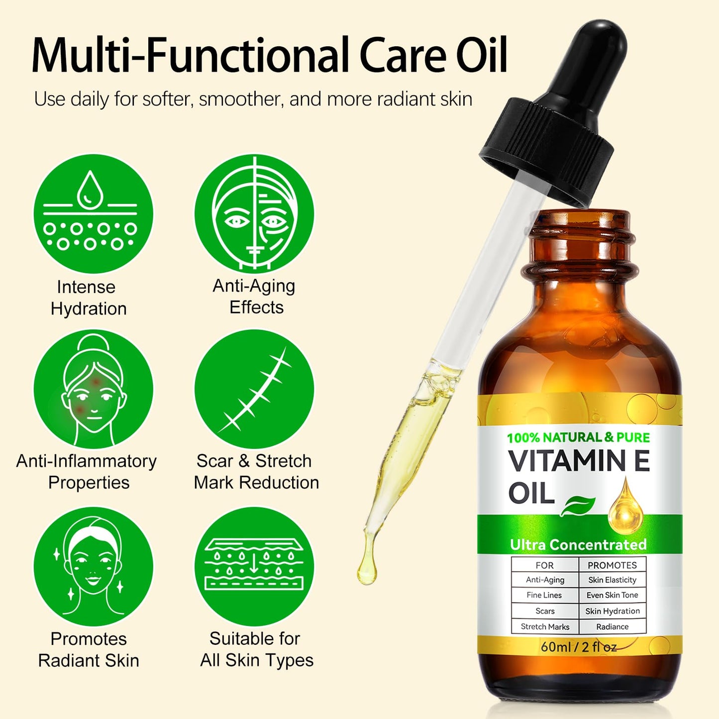 flasture Vitamin E Oil 75,000 IU - 100% Pure Natural Vitamin E for Skin, Face, Hair, Scars - Deep Moisturizing Body Oil for Dry Skin, Wrinkles Beauty and Personal Care flasture