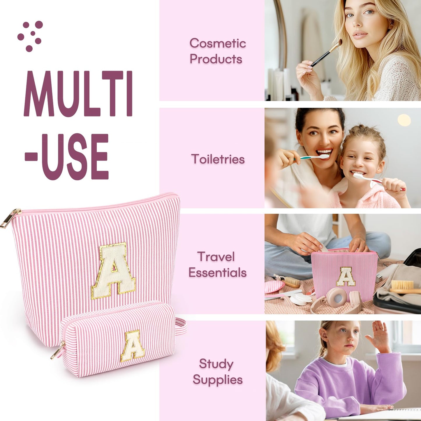 mibasies 2 PCS Initial Makeup Bags for Women: Cosmetic Bag for Travel Toiletry - Personalized Cute Makeup Pouch - Gifts for Grilfriend Wife Moms Beauty and Personal Care mibasies