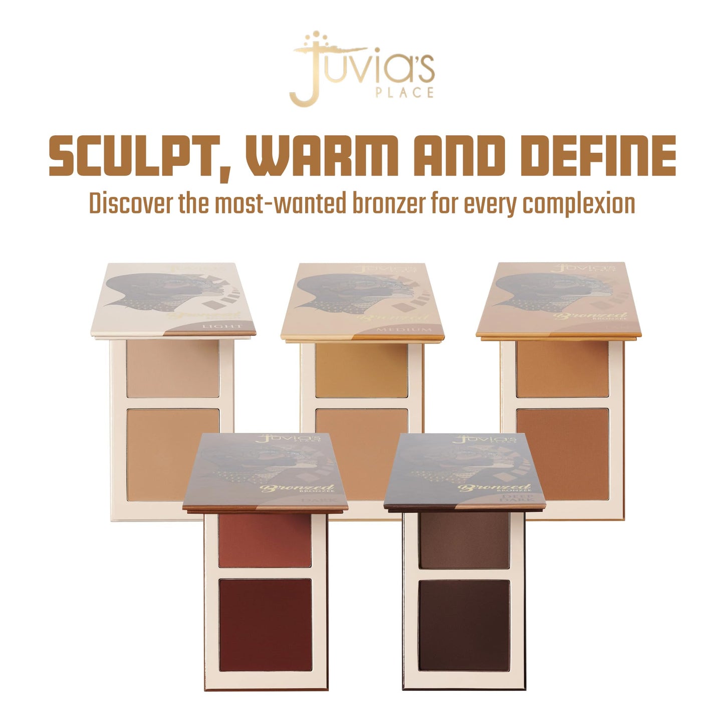 Juvia's Place Bronzed Duo Bronzer Deep Dark - Soft Matte Bronzer, Contour, Pressed, Long-Wearing & Buildable Bronzing Powder - Suitable for Very Dark