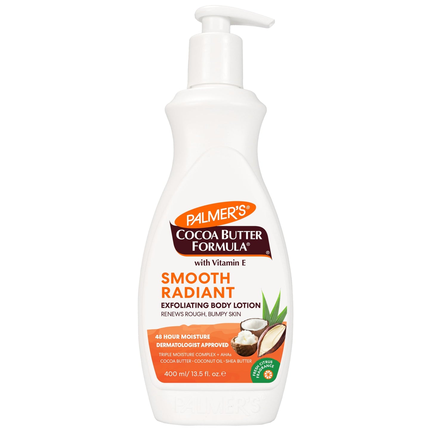 Palmer's Cocoa Butter Formula Retexture & Renew Exfoliating Body Lotion for Rough & Bumpy Skin, Triple Action Moisturizers + AHAs, Pump Bottle, 13.5