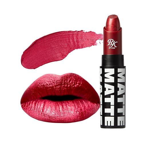 Ruby Kisses Lipstick, Matte Finish, Long-Lasting, Highly Pigmented, Smooth Apply, Full Coverage Lip Color Makeup (Metallic Red)