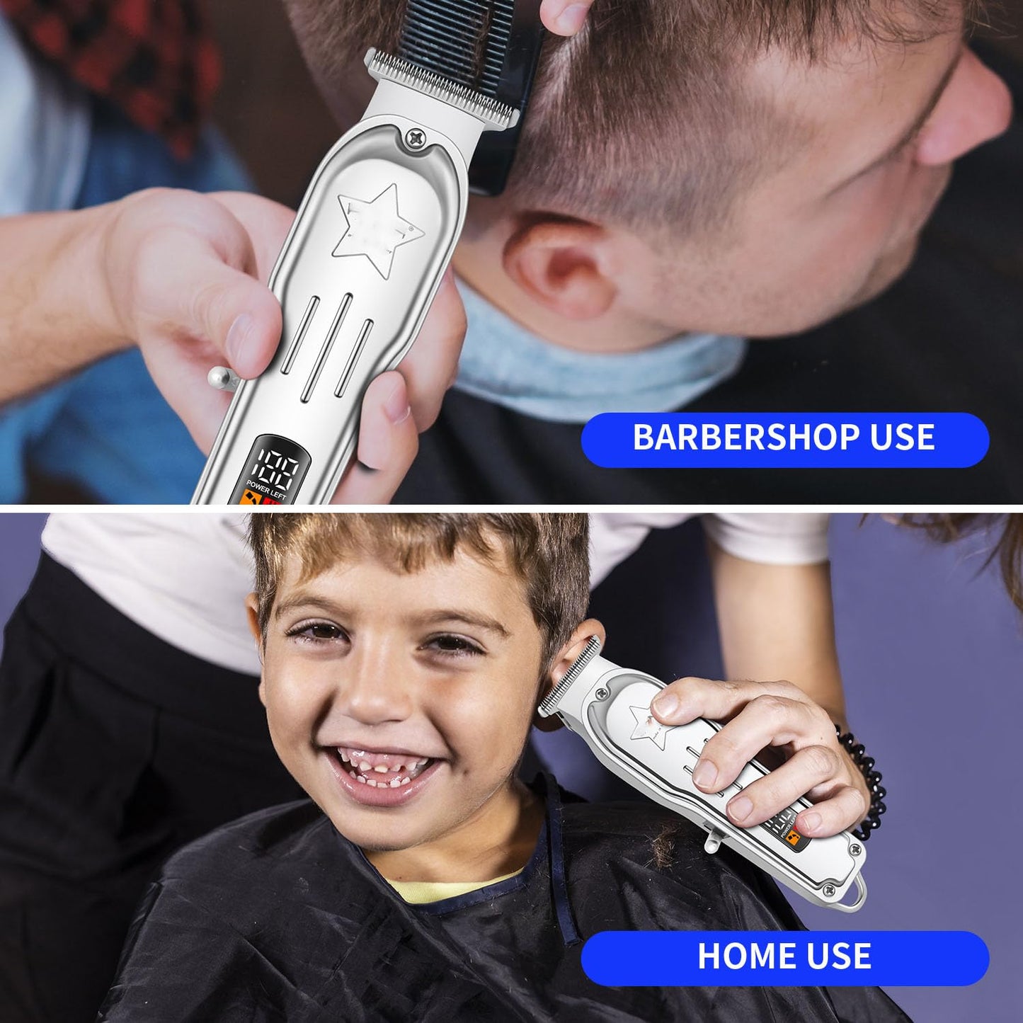 QDKVTNDJZ Sliver Electric Hair Trimmer for Men, Professional Cordless Barber Clippers with LED Digital Display,4 Limit Combs, Rechargeable Haircutting Beauty and Personal Care QDKVTNDJZ