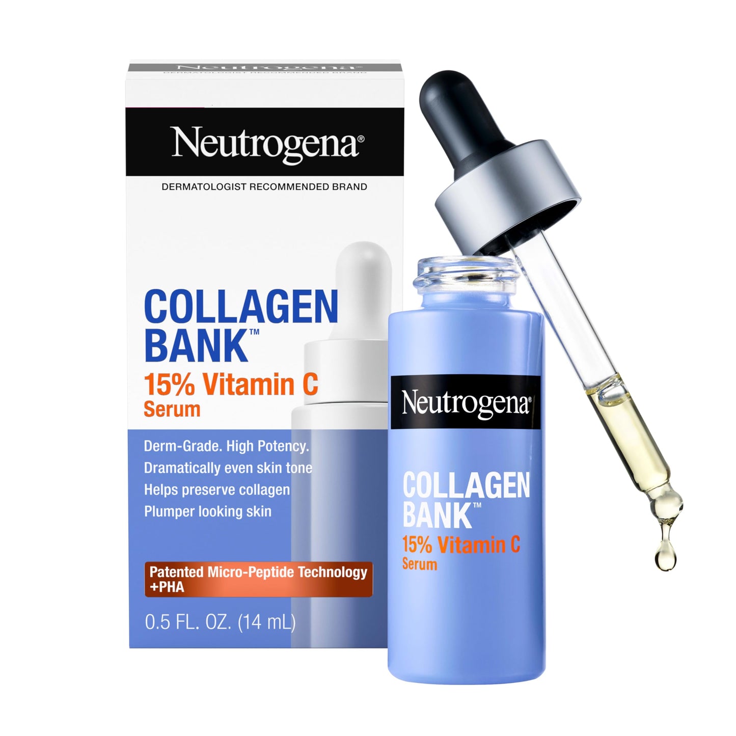 Neutrogena Collagen Bank 15% Vitamin C Face Serum, Vitamin C Serum for Face Helps Build Collagen for Glowing, Plumper Looking Skin, Uneven Skin Tone