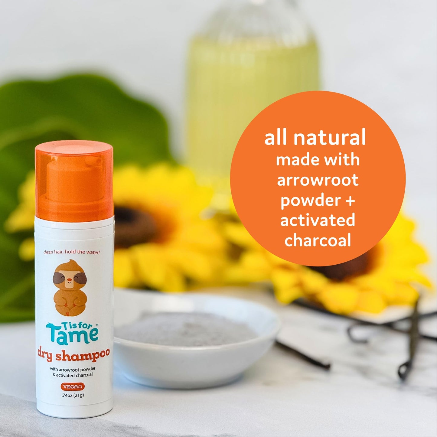 T is for Tame - Powder Puff Dry Shampoo for Babies & Kids - Gentle Hair Formula with Arrowroot Powder & Activated Charcoal, Mess-Free Application