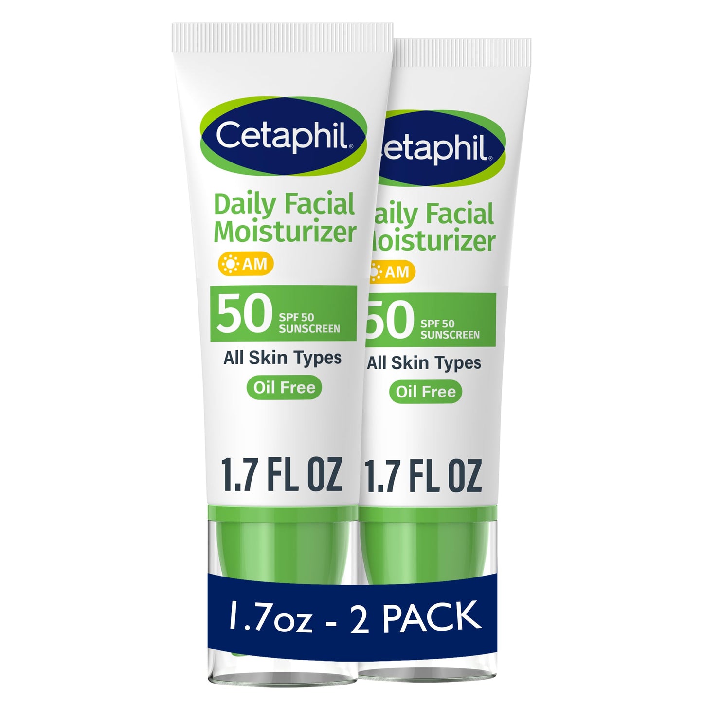 Cetaphil Daily Facial Moisturizer SPF 50, 1.7 Fl Oz (Pack of 2), Gentle Facial Moisturizer For Dry to Normal Skin Types, No Added Fragrance