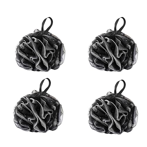 SEVENHEAD Bath Sponge Shower Loofahs, Gray, 50g/Piece, Mesh Pouf Bath Scrunchies Body Wash Puff(Set of 4)