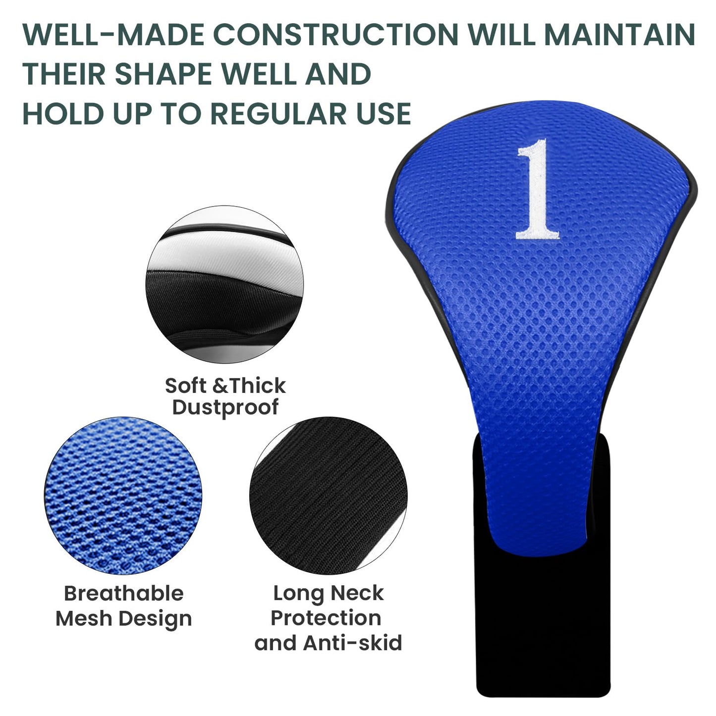 FINGER TEN Golf Club Head Covers Woods Driver Fairway Hybrid 3/4/5 Set, Headcovers Men 1 3 5 7 X Interchangeable Number Tag, Fit All Wood Clubs (5…