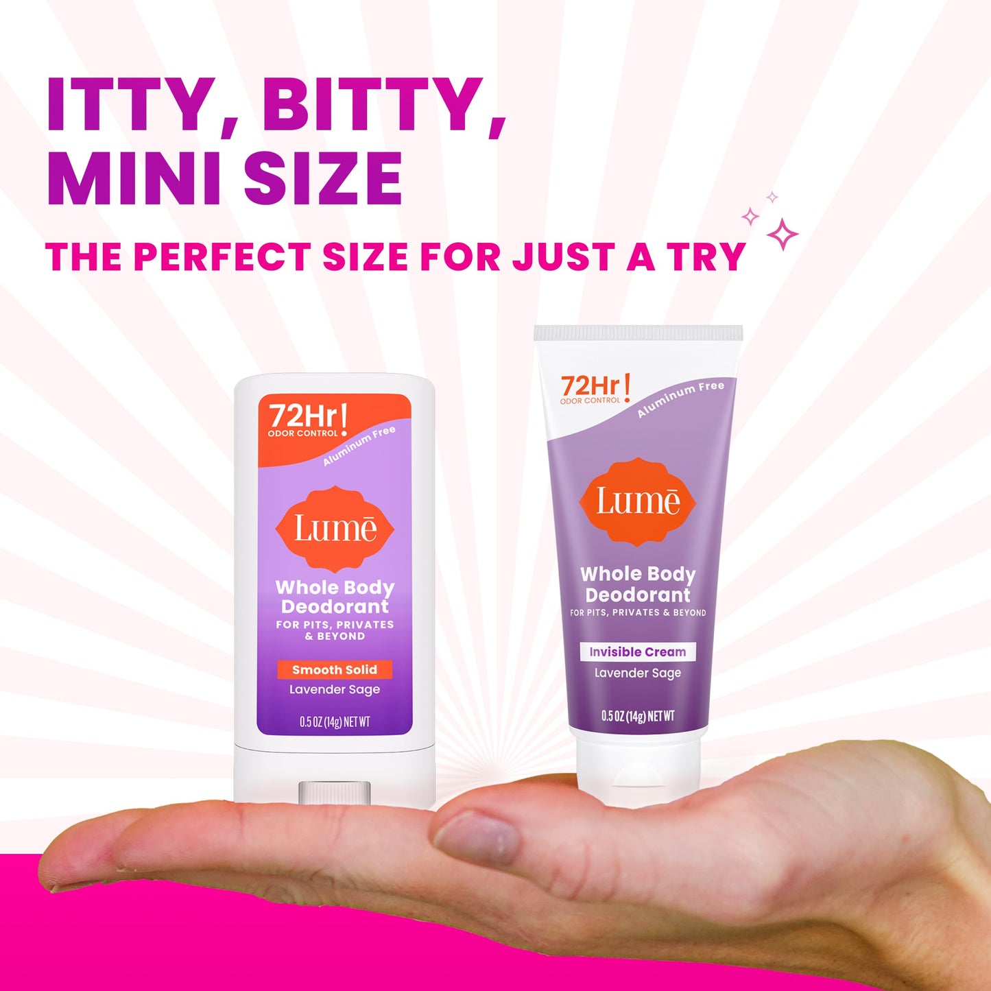 Lume Whole Body Deodorant - Invisible Cream + Solid Stick Mini Bundle - 72 Hour Odor Control - Aluminum & Baking Soda Free, Skin Loving - 0.5 Ounce Beauty and Personal Care Lume