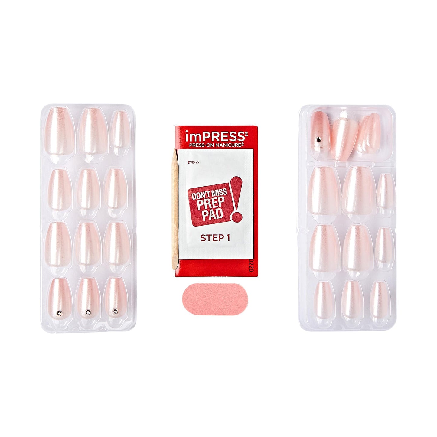 KISS Impress No Glue Press-On Nails Pink Shimmer Color, Rhinestone Accents, Includes 30 Nails, Prep Pad, 1 Manicure Stick, 1 Mini File Beauty & Personal Care KISS