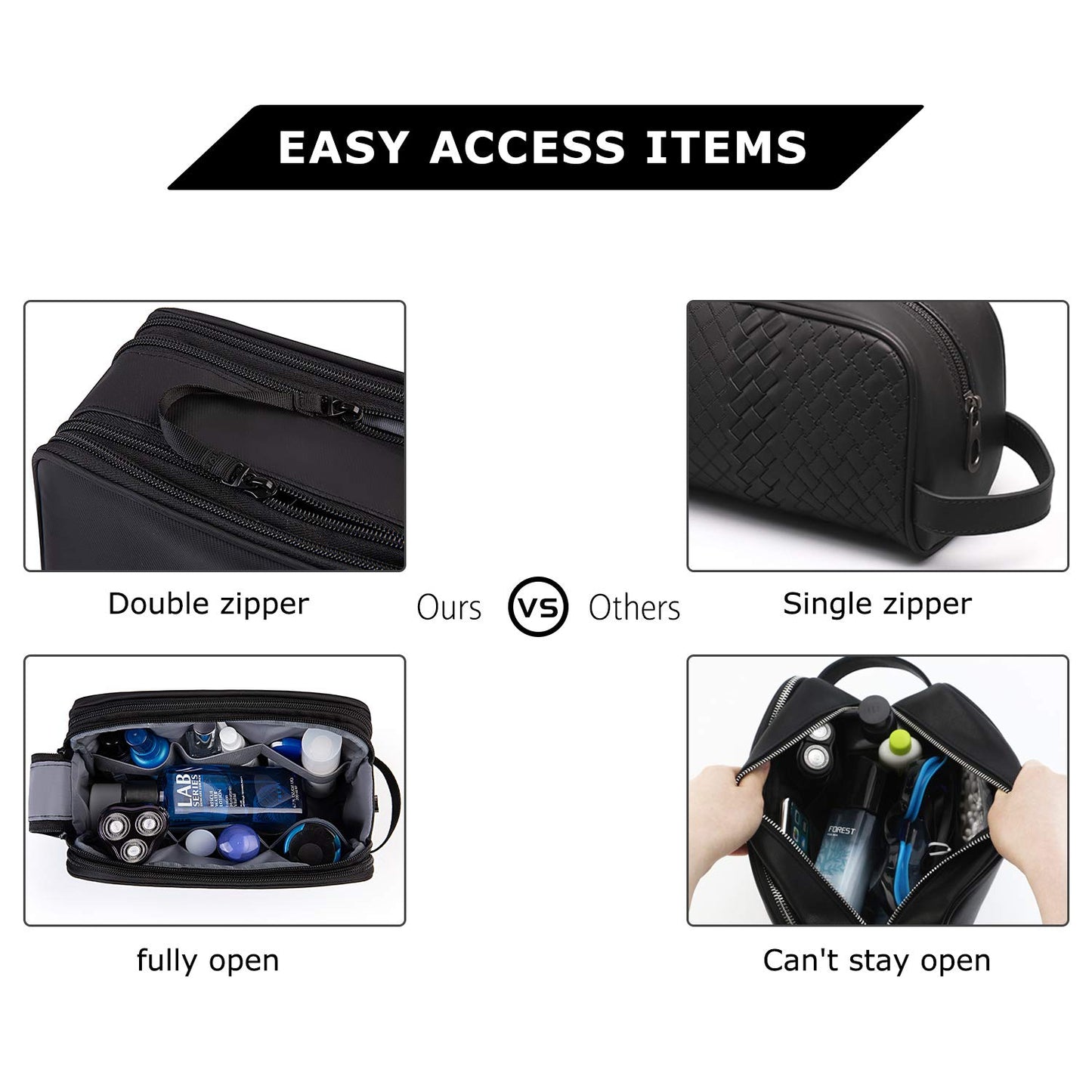 BAGSMART Men’s Toiletry Bag – Water-Resistant Travel Dopp Kit & Shaving Organizer for Toiletries & Accessories, Black, Medium