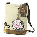 CHALA Womens' Canvas Patch Crossbody Handbag with Keyfob- Sand (Pink Rose - Sand)