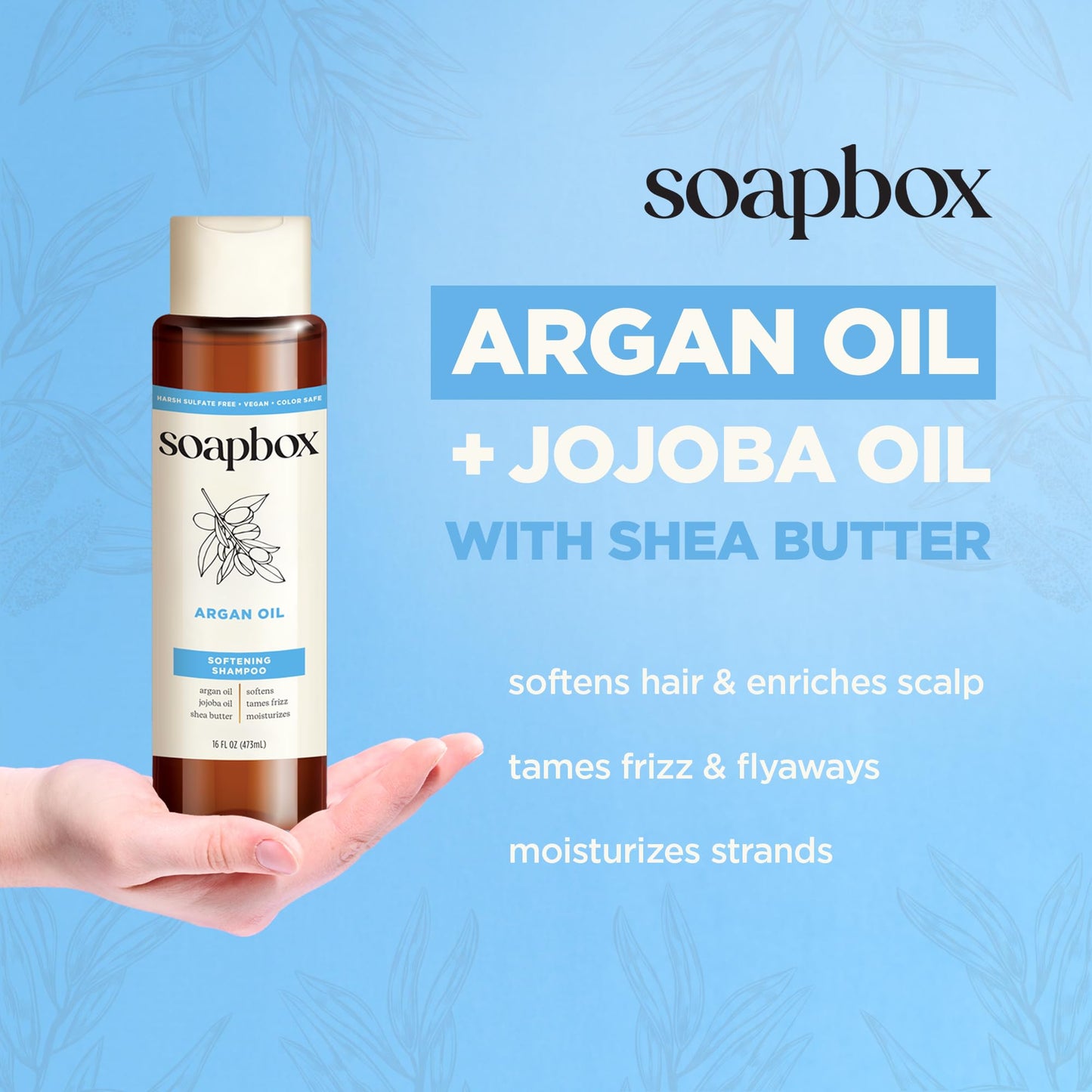 Soapbox Argan Oil & Vanilla Shampoo & Conditioner Set, Leaves Hair Smooth & Controls Frizz - Clean Ingredients Free of Harsh Chemicals, Sulfates
