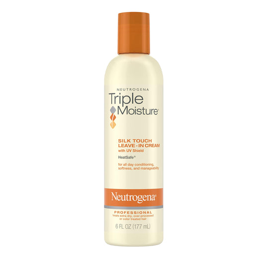 Neutrogena Triple Moisture Silk Touch Leave-In Cream Conditioner for Extra Dry Hair, Damaged & Over-Processed Hair, Hydrating with Olive, Meadowfoam & Sweet Almond, 6 fl. oz