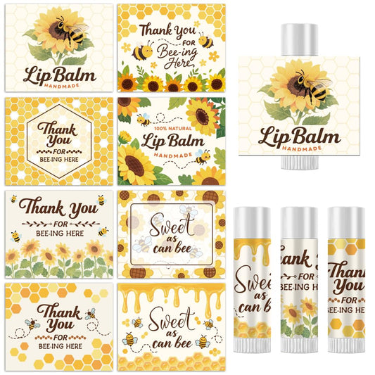 Peacoblue 160Pcs Lip Balm Labels Sticker for Tubes 2.1"x1.7" Bees and Sunflowers, 8 Styles Waterproof Chapstick Labels Glossy for Homemade Lip Balm Beauty and Personal Care peacoblue