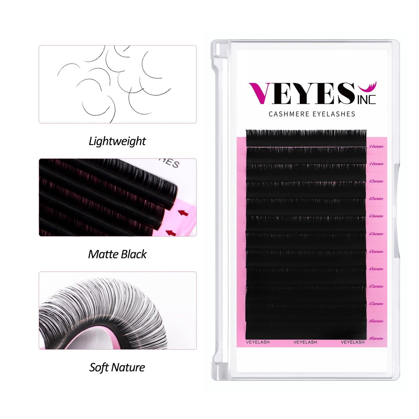 VEYES INC Cashmere Volume Lash Extensions C CC D DD LD L B J M Curl 0.03-0.20 thickness 5-25mm, Super Matte Black Individual Eyelashes Tray Beauty and Personal Care VEYES INC
