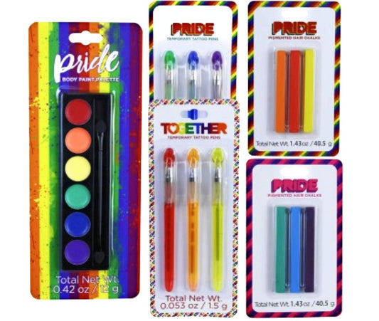 Pride Assortment Body Paint Palette, Hair Chalk, and Tattoo Pens