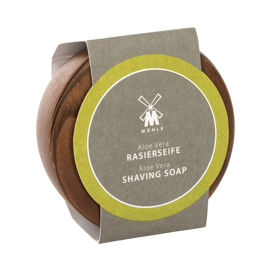 MÜHLE Wooden Bowl with Shaving Soap - Aloe Vera - 65 Grams - Shave Soap for Men - Steamed Ash Shaving Bowl - Rich & Light Soap Formula - Nurturing Beauty and Personal Care MÜHLE