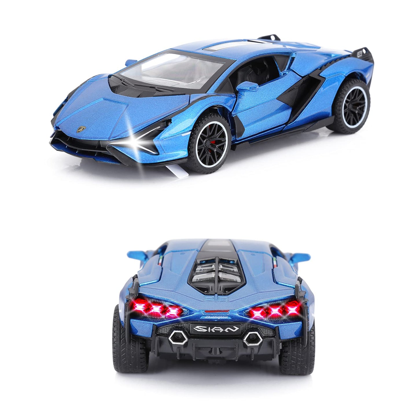SASBSC Lamb Toy Cars Sian Diecast Metal Model Car with Light and Sound Fkp3 Pull Back Car Toys for Boys Age 3 + Year Old (Blue)